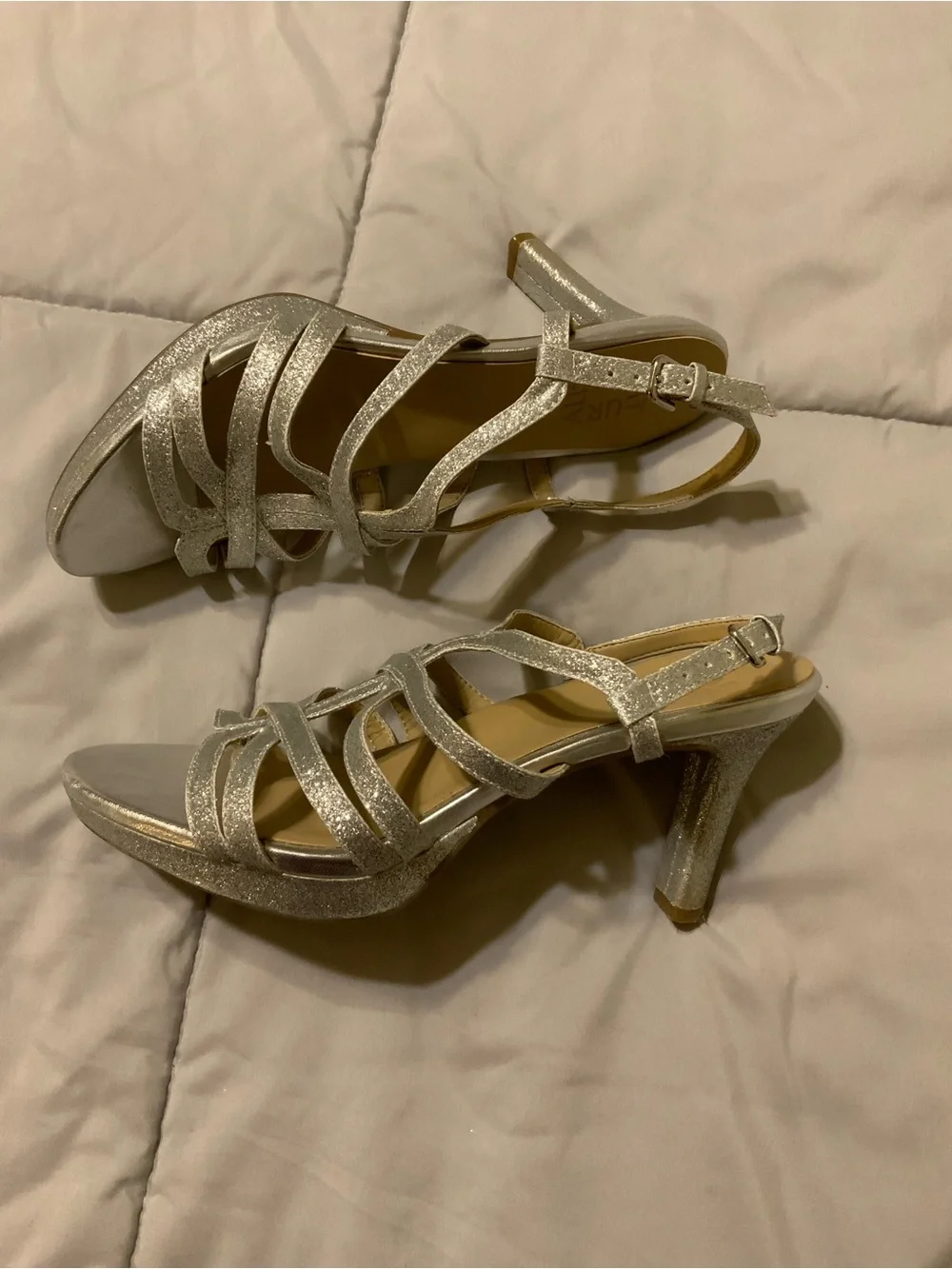 Naturalizer Womens Baylor Heeled Sandals Size US 8.5M Silver Glitter Party